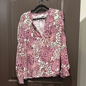 LOFT Pink and Cream Floral Blouse